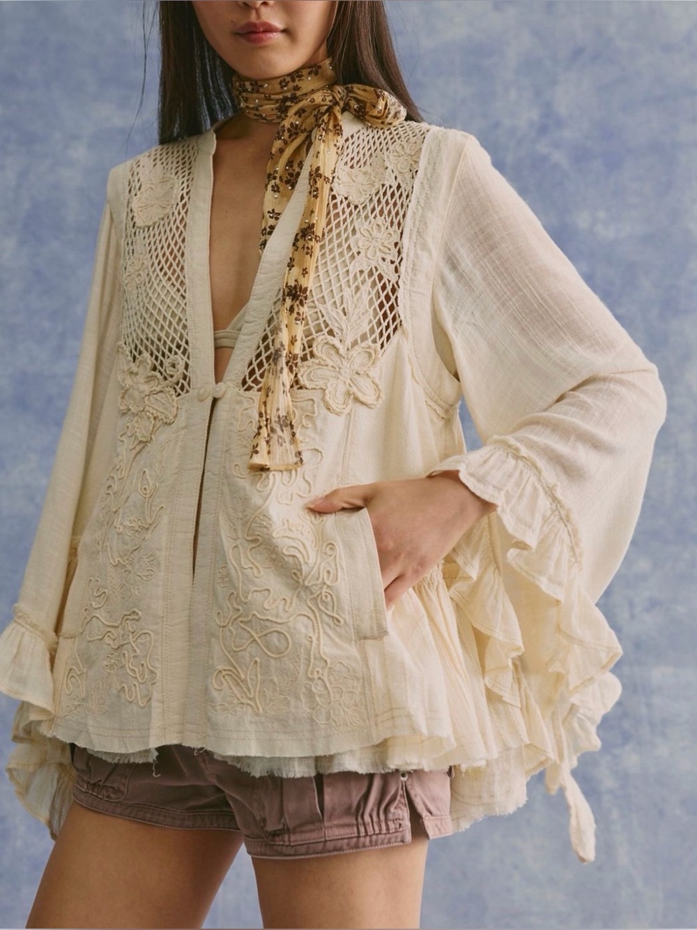 Gorgeous NWT Free People Cream Amalfi Jacket - Perfect Bohemian Piece